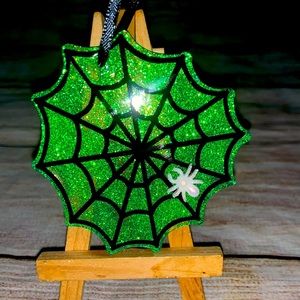Spider Halloween Ornament, Green Spider Web Ornament